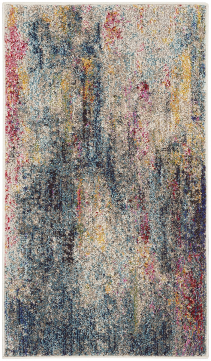 480215 2 x 4 ft. Blue & Beige Abstract Power Loom Non Skid Rectangle Area Rug