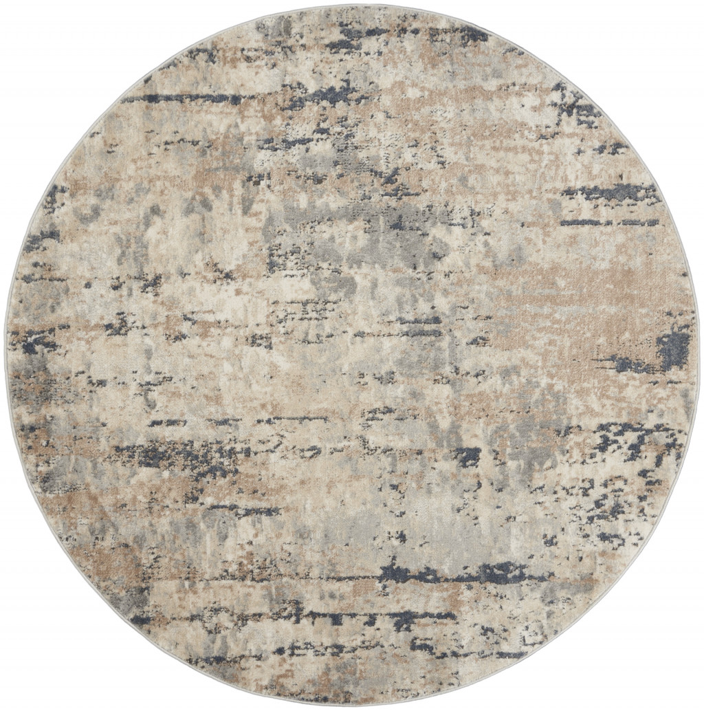 5 x 5 ft. Beige & Gray Abstract Power Loom Non Skid Round Area Rug