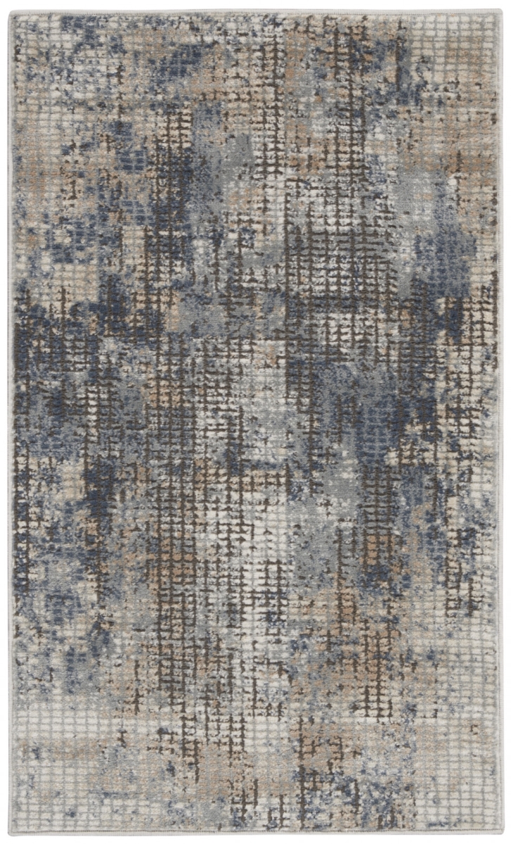 480231 2 x 4 ft. Blue & Beige Abstract Power Loom Distressed Non Skid Rectangle Area Rug