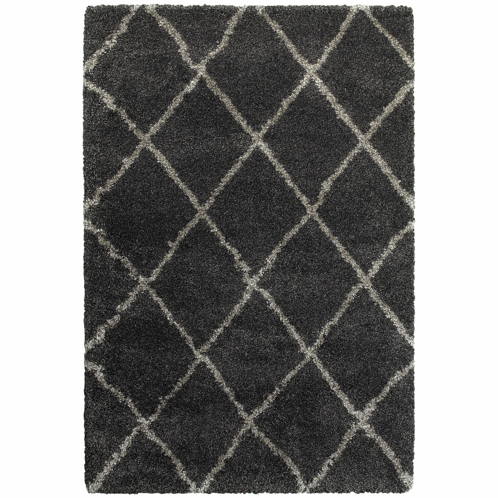 507889 8 x 11 ft. Geometric Shag Power Loom Stain Resistant Rectangle Area Rug, Charcoal & Grey