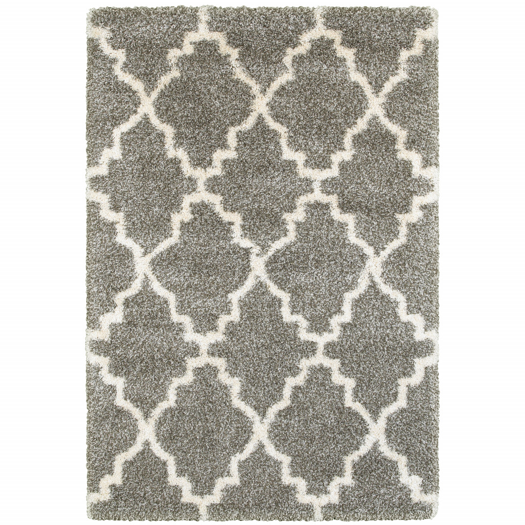 8 x 11 ft. Gray & Ivory Geometric Shag Power Loom Stain Resistant Rectangle Area Rug - Gray and Ivory - 8 x 11 ft.