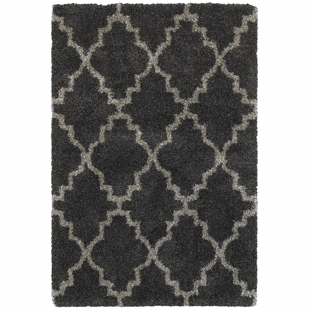 8 x 11 ft. Geometric Shag Power Loom Stain Resistant Rectangle Area Rug, Charcoal & Grey