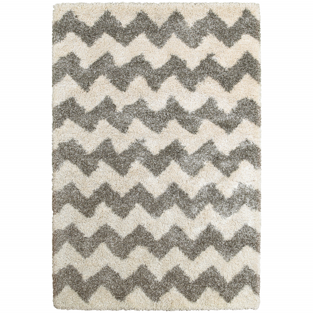 10 x 13 ft. Gray & Ivory Geometric Shag Power Loom Stain Resistant Rectangle Area Rug - Gray and Ivory - 10 x 13 ft.