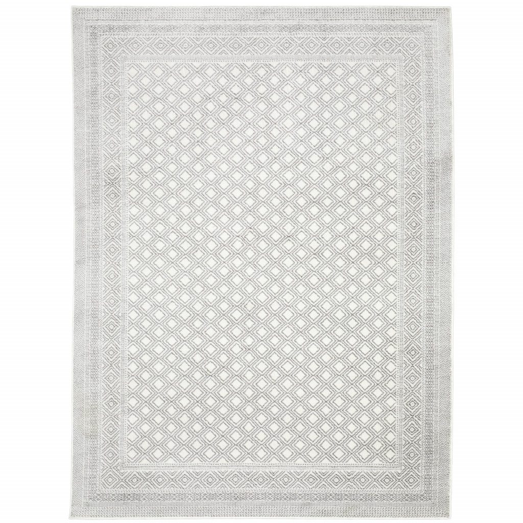 5 x 8 ft. White & Gray Oriental Power Loom Stain Resistant Rectangle Area Rug
