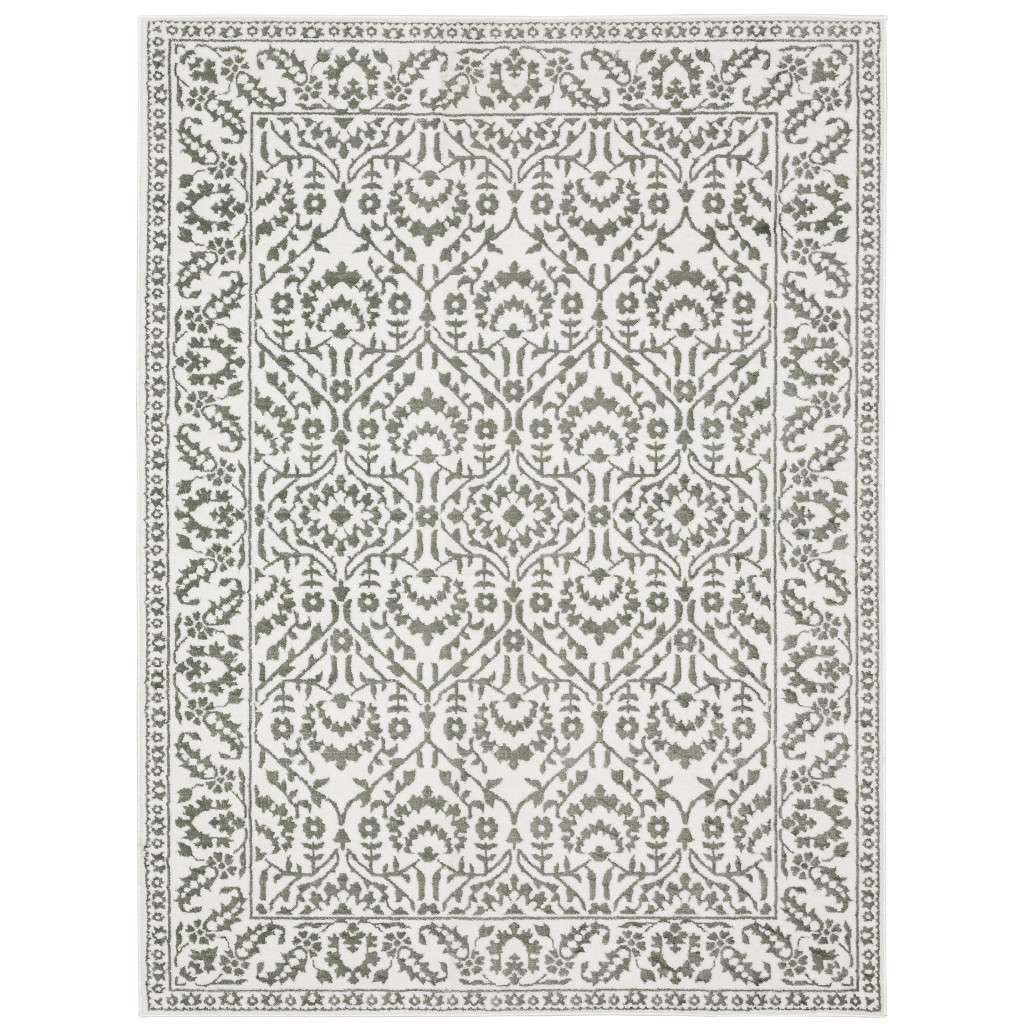 5 x 8 ft. Gray & White Floral Power Loom Stain Resistant Rectangle Area Rug - Gray and White - 5 x 8 ft.
