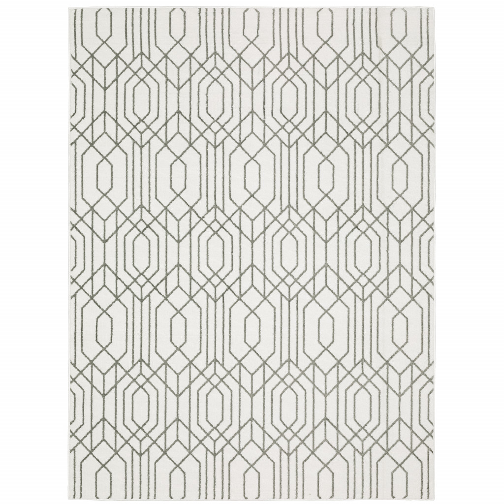 6 x 9 ft. Geometric Machine Made Power Loom Stain Resistant Rectangle Area Rug, White & Grey