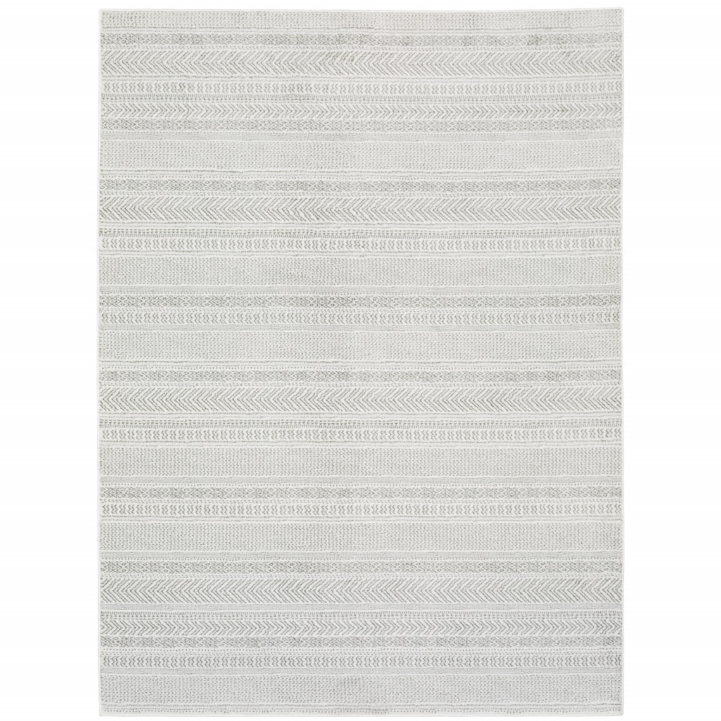 8 x 11 ft. White & Gray Geometric Power Loom Stain Resistant Rectangle Area Rug