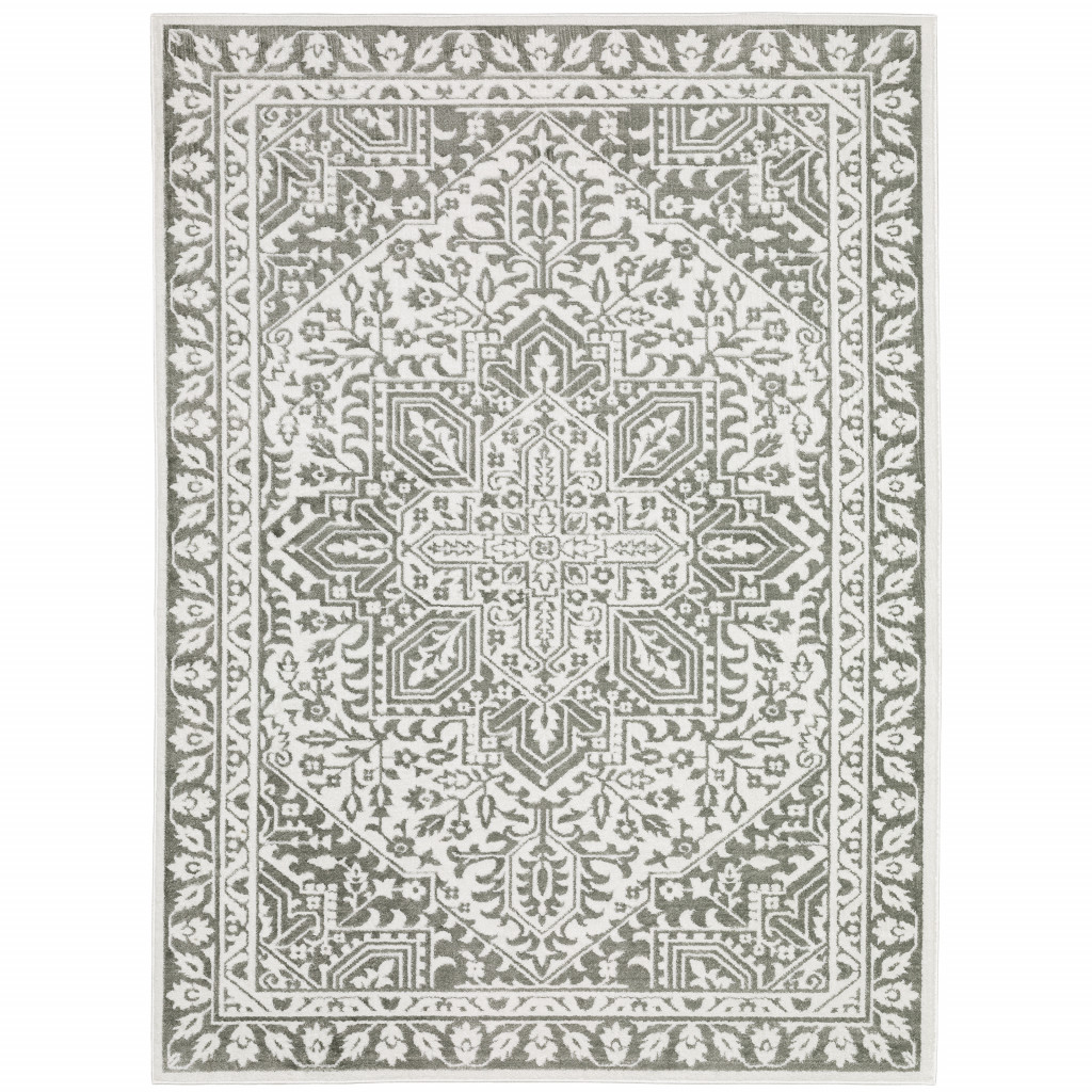 6 x 9 ft. Gray & White Oriental Power Loom Stain Resistant Rectangle Area Rug - Gray and White - 6 x 9 ft.