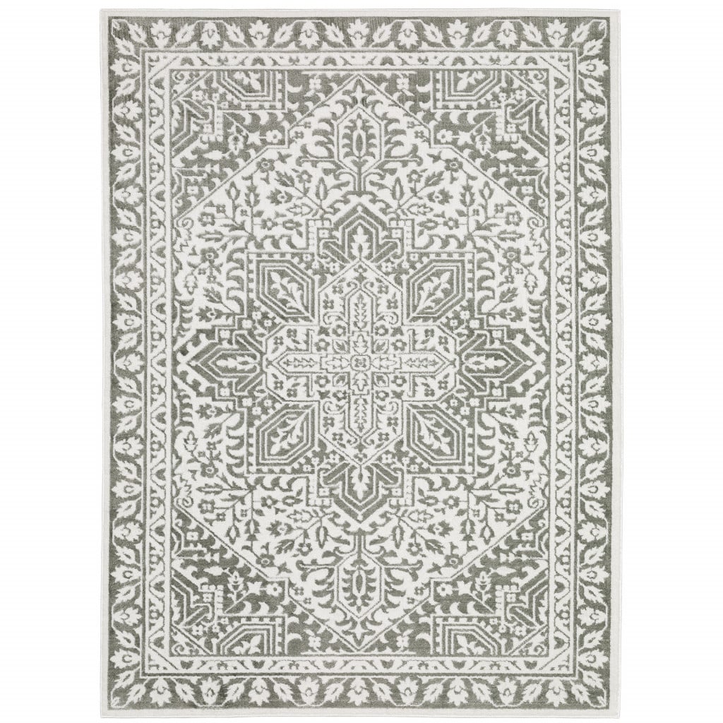 8 x 11 ft. Gray & White Oriental Power Loom Stain Resistant Rectangle Area Rug - Gray and White - 8 x 11 ft.