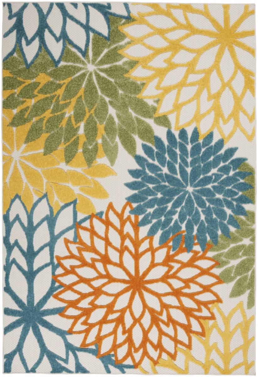479775 5 x 7 ft. Turquoise Floral Non Skid Indoor & Outdoor Rectangle Area Rug