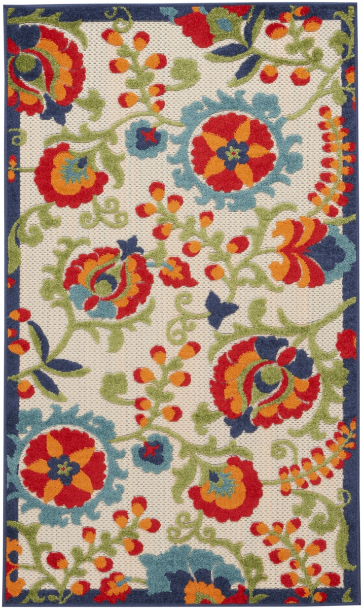 3 x 5 ft. Orange & Red Toile Non Skid Indoor & Outdoor Rectangle Area Rug - Red and Ivory - 0.25in. H x 36in. W x 60in. D