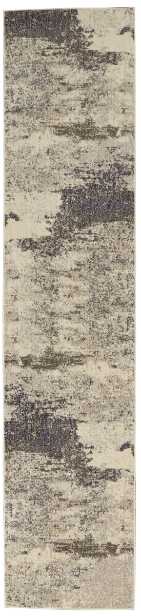 480115 2 x 8 ft. Ivory & Gray Abstract Power Loom Non Skid Runner Area Rug