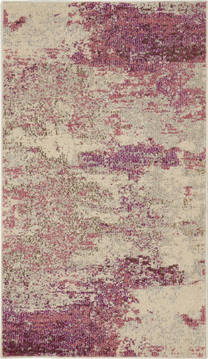 480123 2 x 4 ft. Ivory & Pink Abstract Power Loom Non Skid Rectangle Area Rug