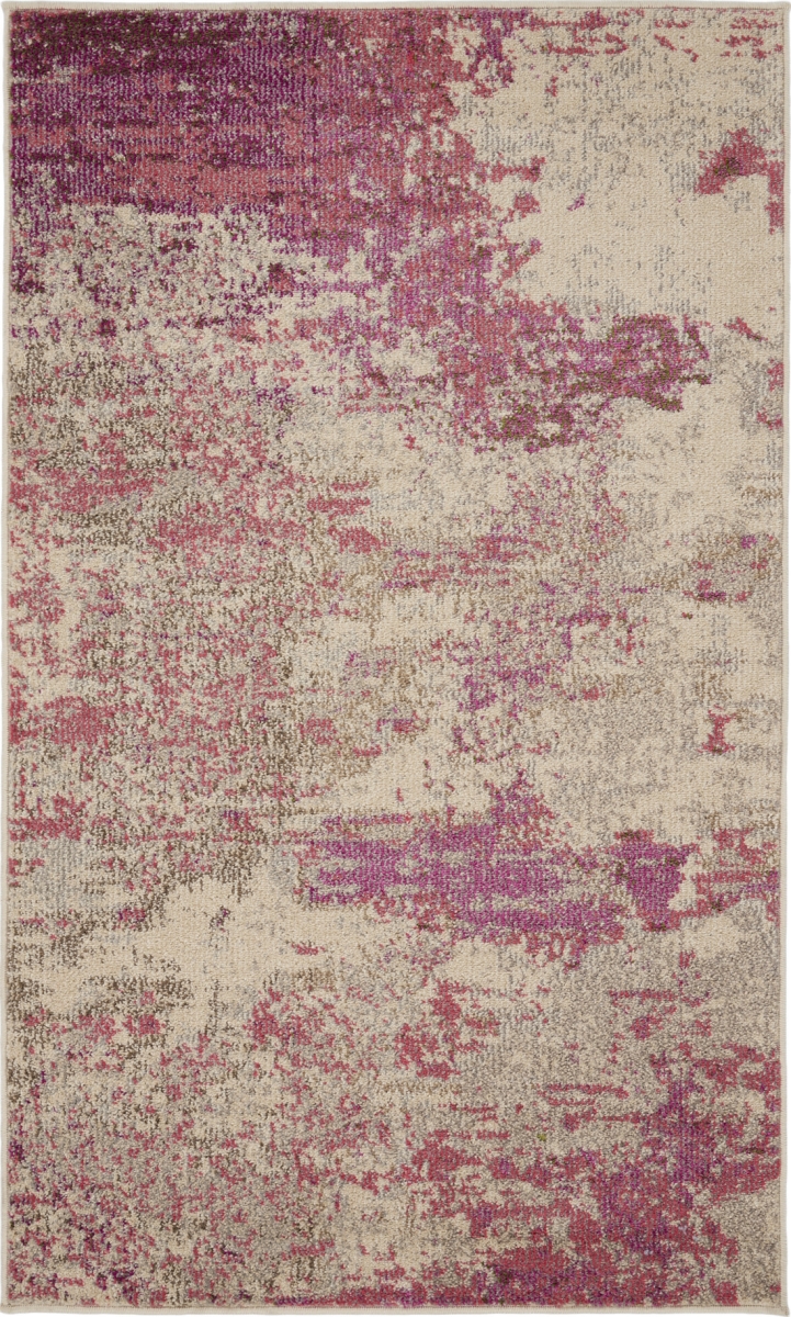 480125 3 x 5 ft. Ivory & Pink Abstract Power Loom Non Skid Rectangle Area Rug