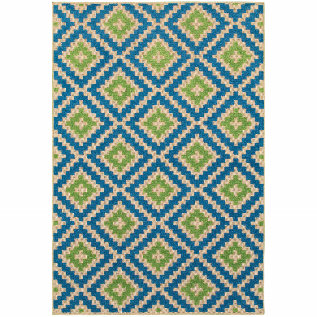 4 x 6 ft. Sand Geometric Stain Resistant Indoor & Outdoor Rectangle Area Rug - Blue and Beige