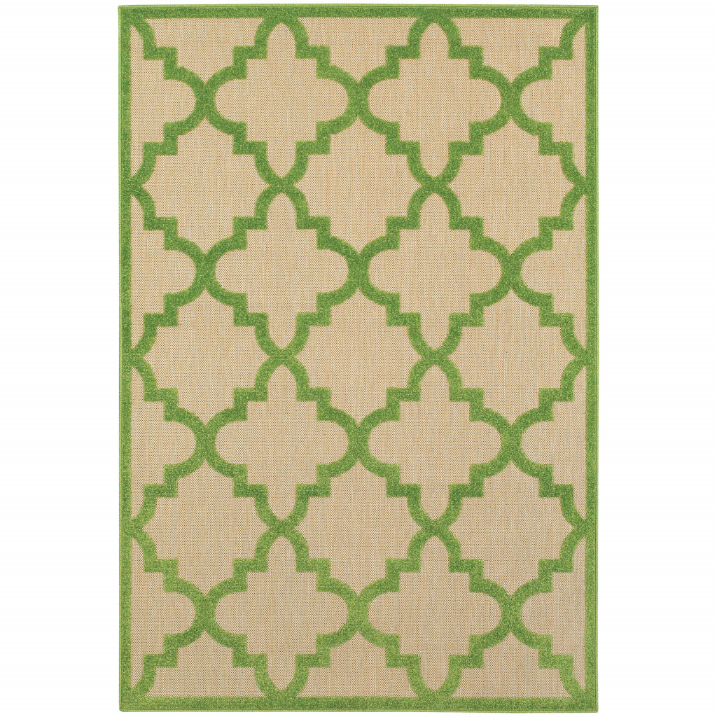 10 x 13 ft. Sand Geometric Stain Resistant Indoor & Outdoor Rectangle Area Rug - Green - 0.07in. H x 118.11in. W x 153.54in. D