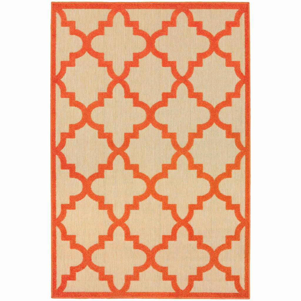 10 x 13 ft. Sand Geometric Stain Resistant Indoor & Outdoor Rectangle Area Rug - Orange - 0.07in. H x 118.11in. W x 153.54in. D