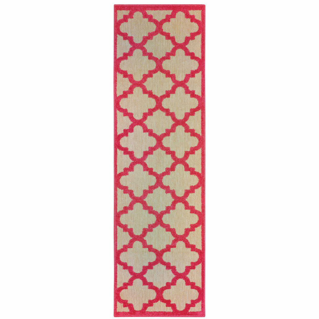 2 x 8 ft. Sand Geometric Stain Resistant Indoor & Outdoor Rectangle Area Rug - Red