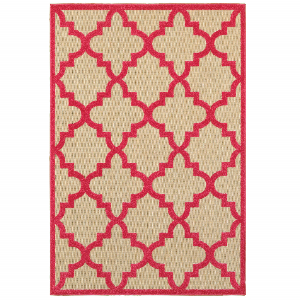 4 x 6 ft. Sand Geometric Stain Resistant Indoor & Outdoor Rectangle Area Rug - Red