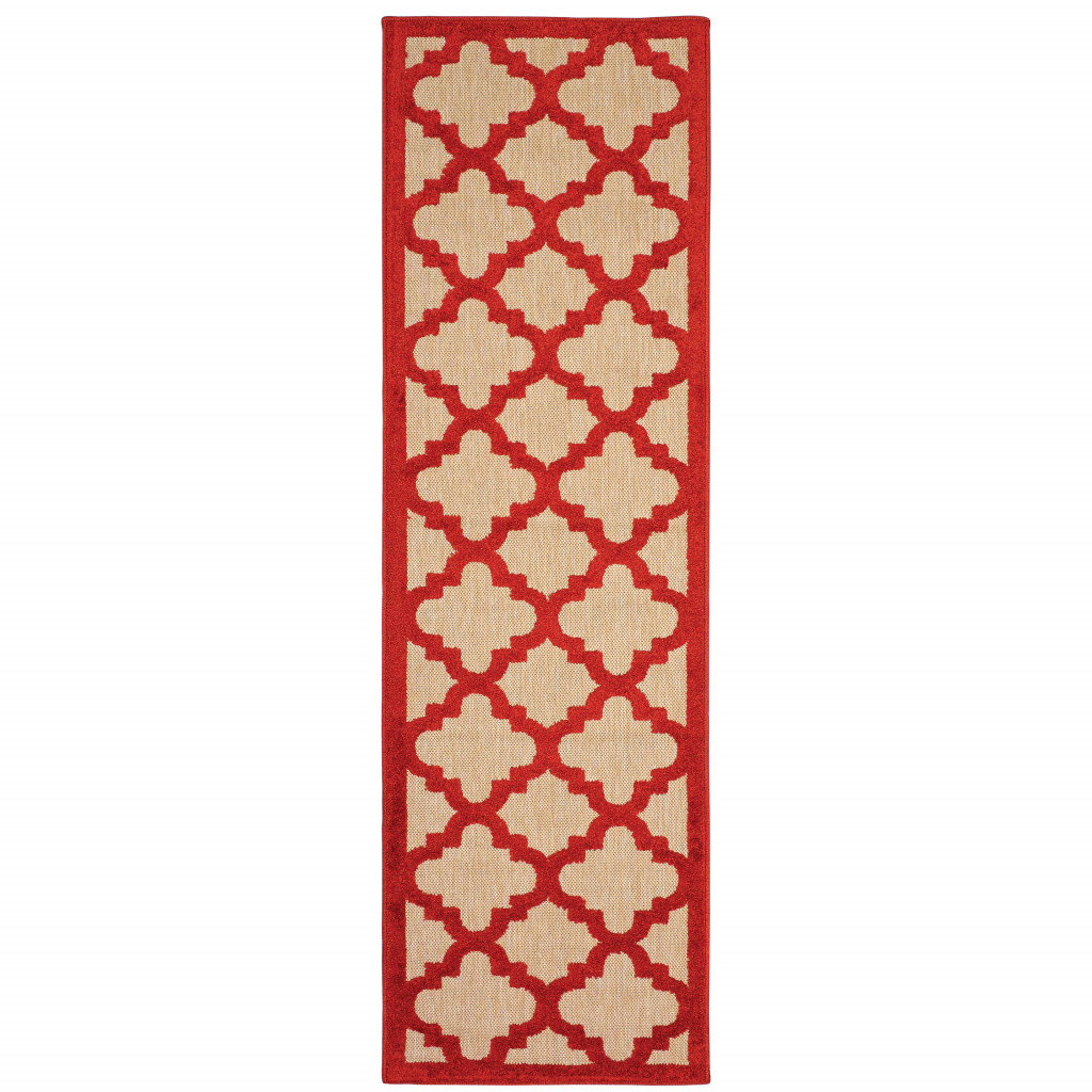 2 x 8 ft. Sand Geometric Stain Resistant Indoor & Outdoor Rectangle Area Rug - Red - 0.07in. H x 26.77in. W x 90.55in. D