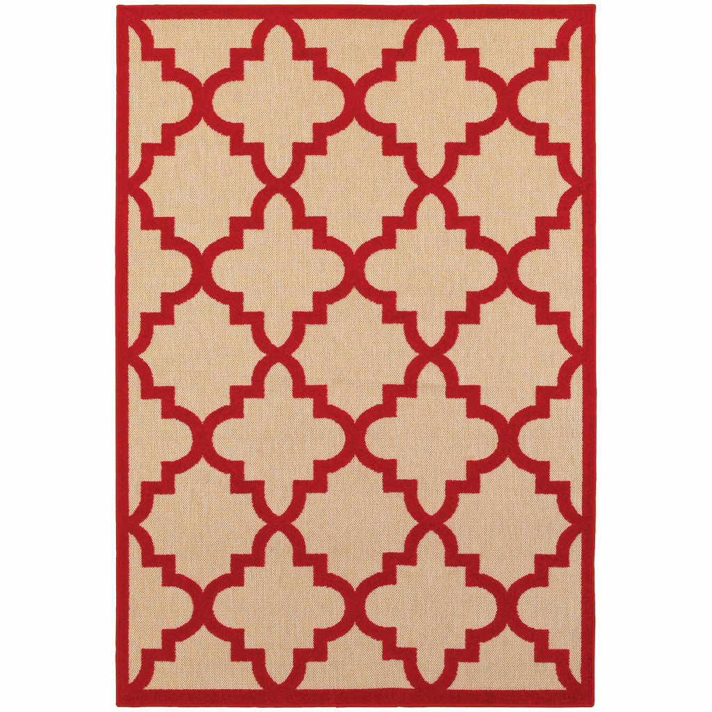 10 x 13 ft. Sand Geometric Stain Resistant Indoor & Outdoor Rectangle Area Rug - Red - 0.07in. H x 118.11in. W x 153.54in. D