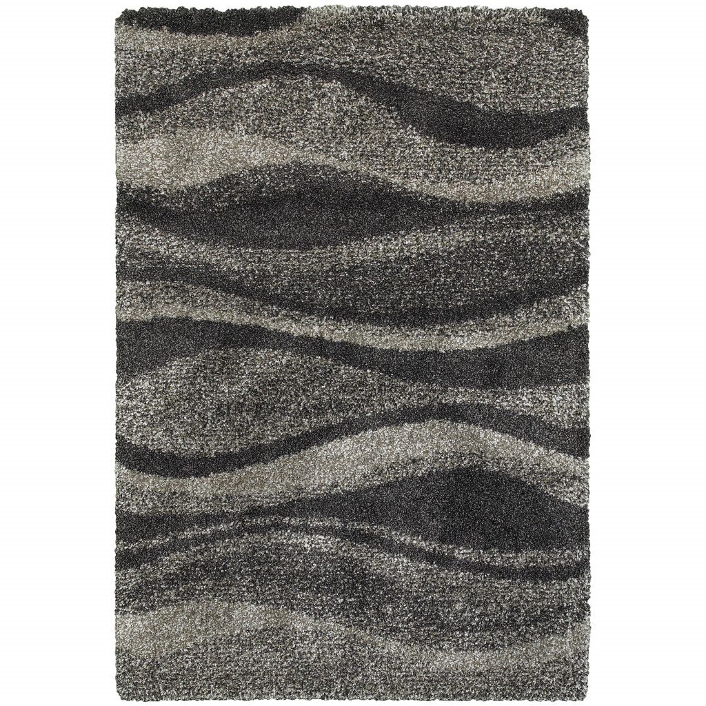 4 x 6 ft. Abstract Shag Power Loom Stain Resistant Rectangle Area Rug - Charcoal Silver & Grey