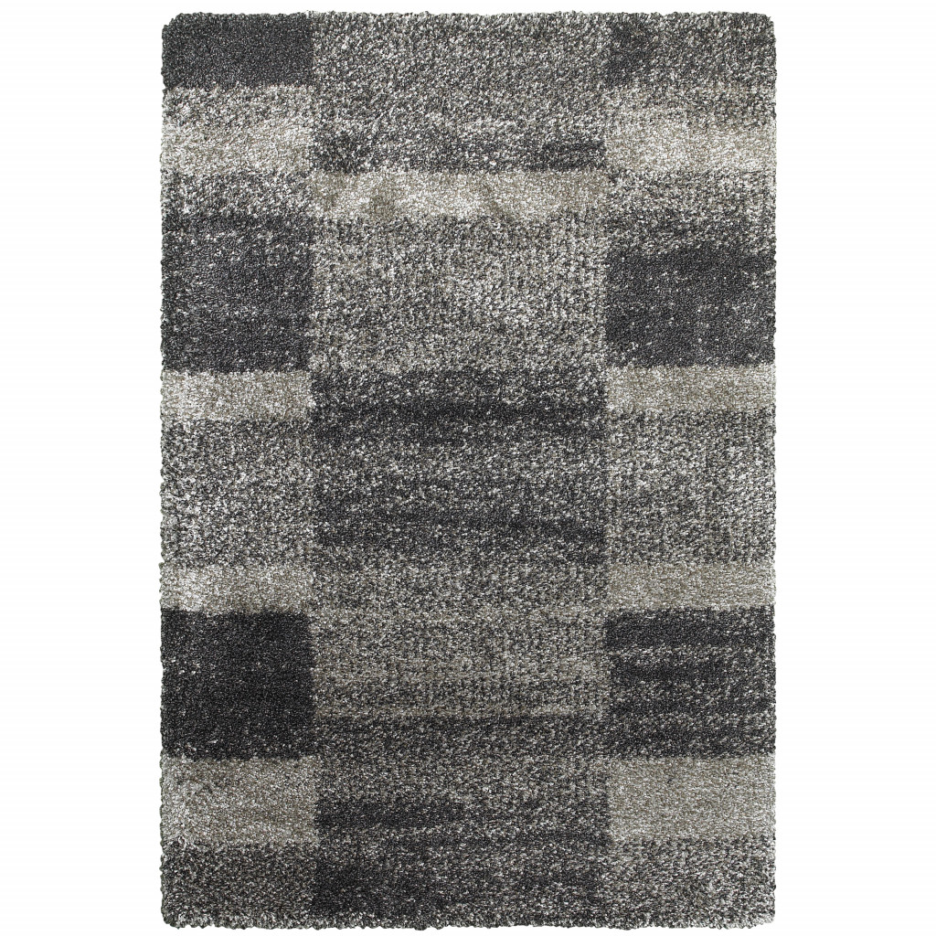 4 x 6 ft. Geometric Shag Power Loom Stain Resistant Area Rug - Charcoal - Silver & Gray