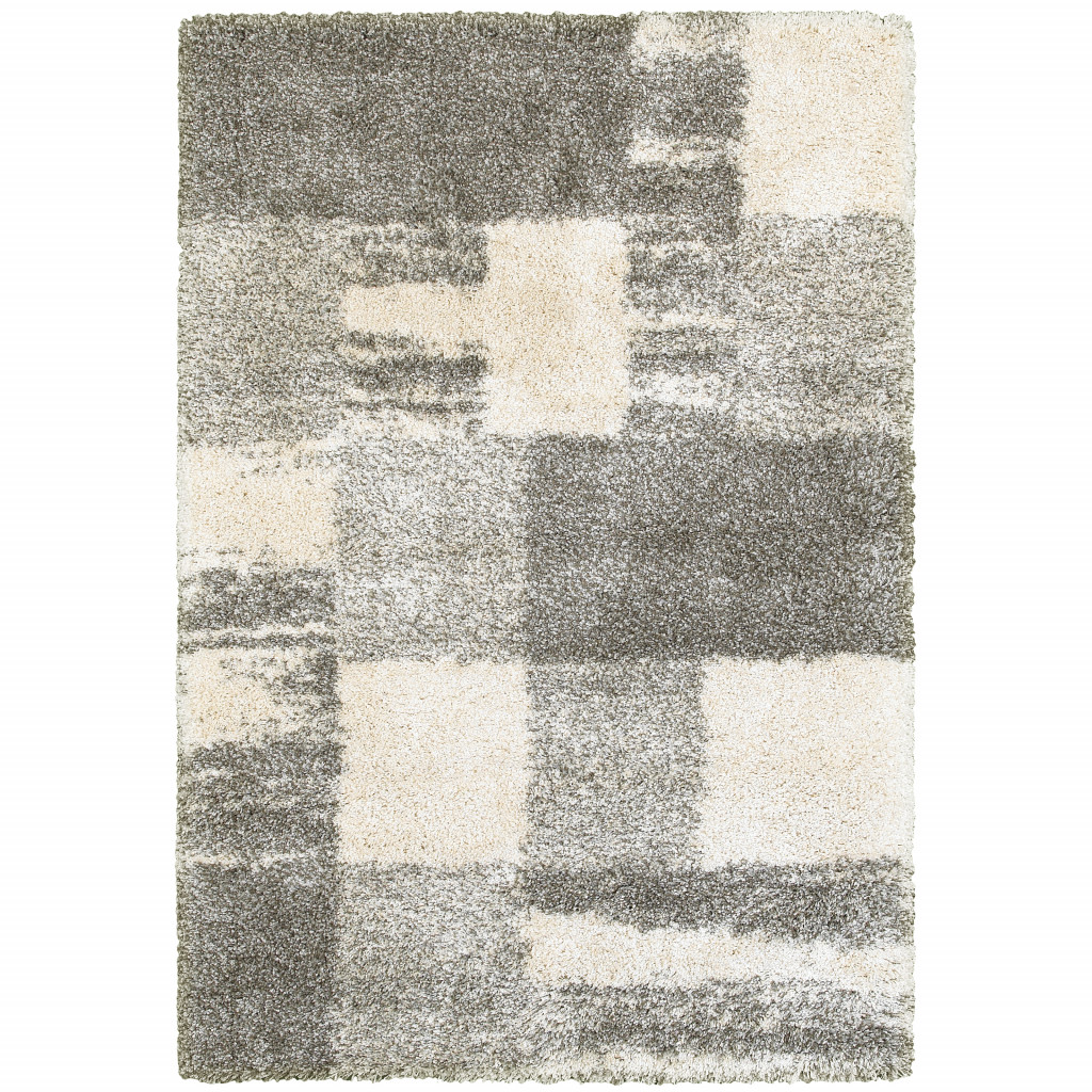 4 x 6 ft. Gray Ivory & Silver Geometric Shag Power Loom Stain Resistant Rectangle Area Rug - Gray Ivory and Silver - 4 x 6 ft.