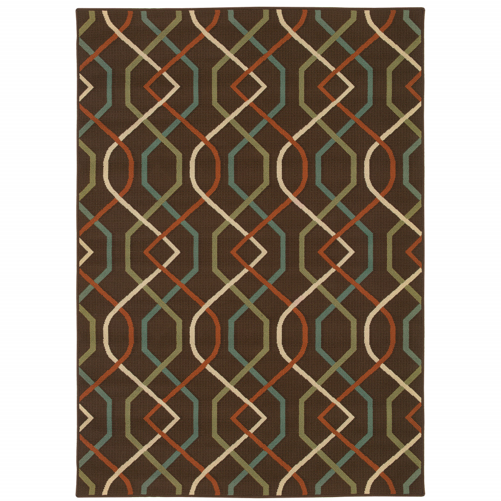 9 x 13 ft. Brown Geometric Stain Resistant Indoor & Outdoor Rectangle Area Rug