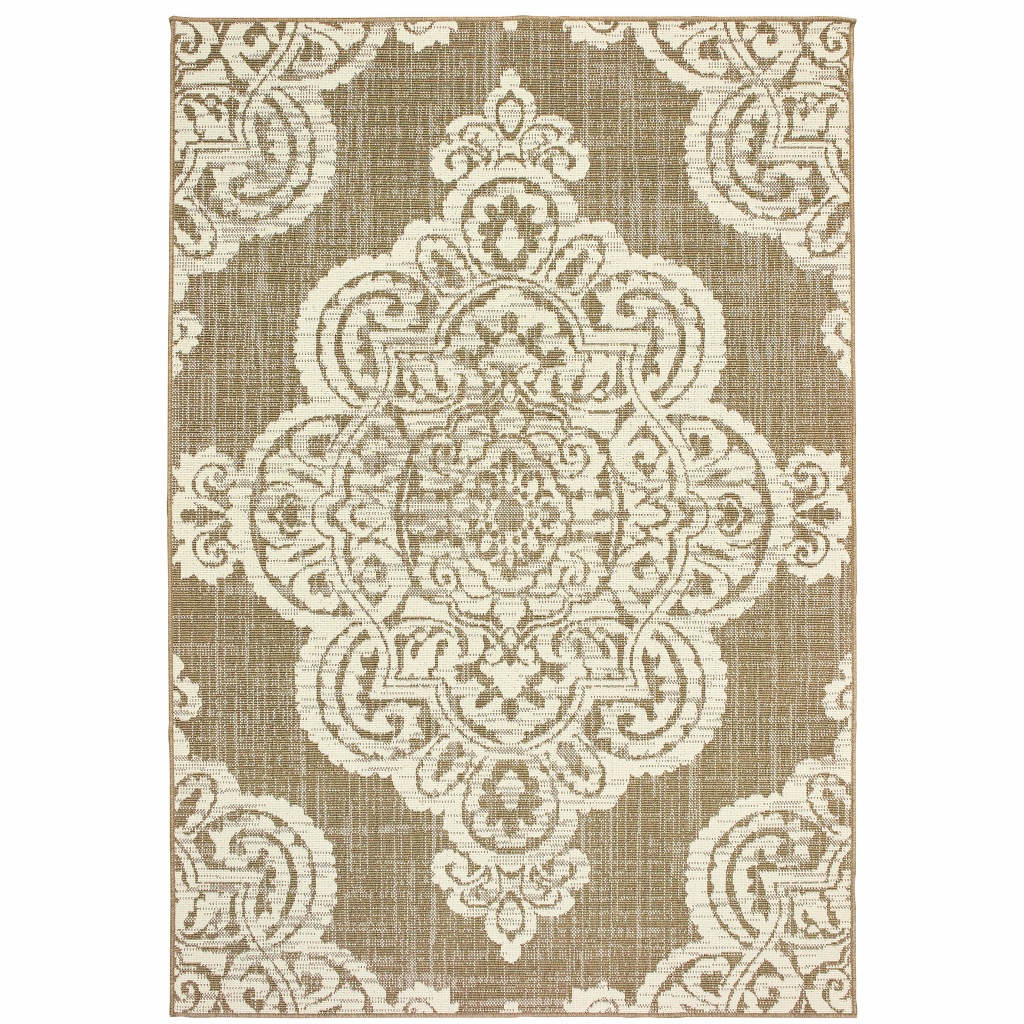 3 x 5 ft. Tan Oriental Stain Resistant Indoor & Outdoor Rectangle Area Rug