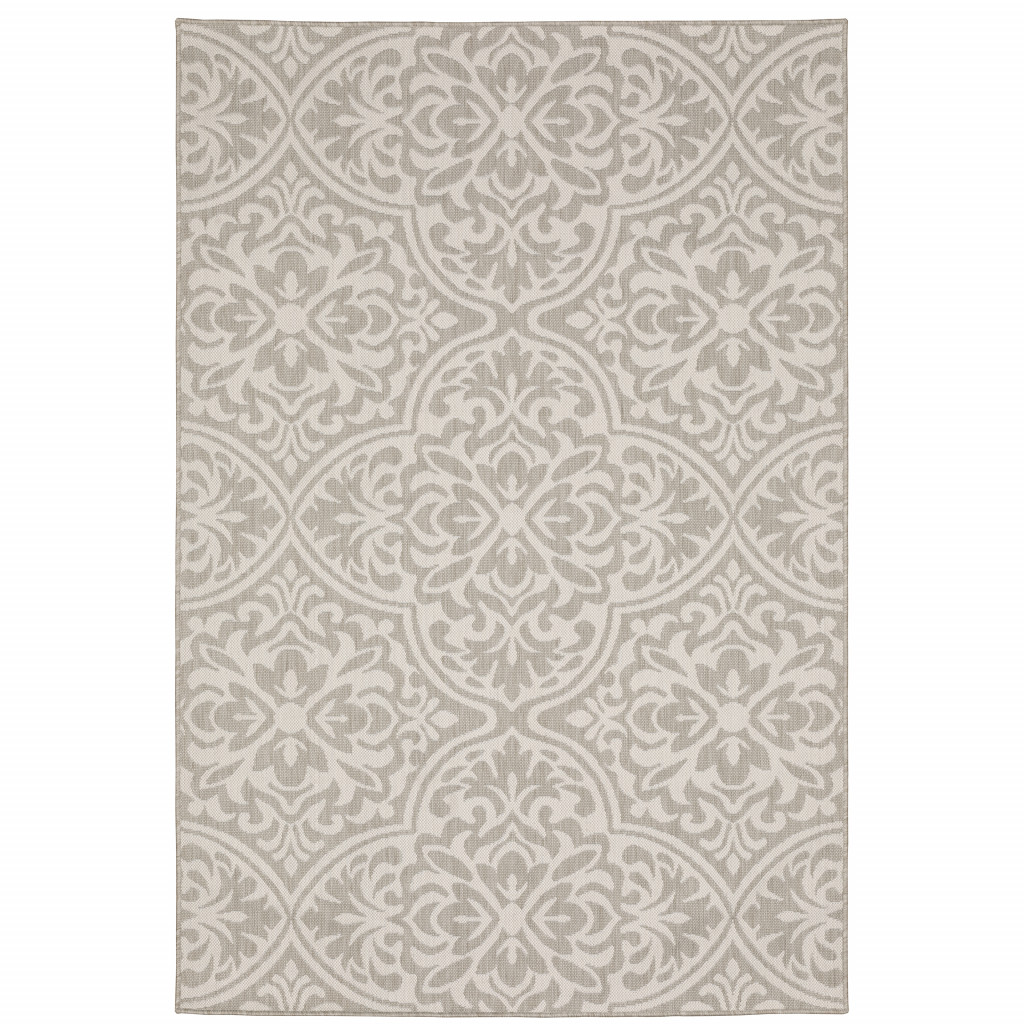 507765 5 x 7 ft. Gray Floral Stain Resistant Indoor & Outdoor Rectangle Area Rug