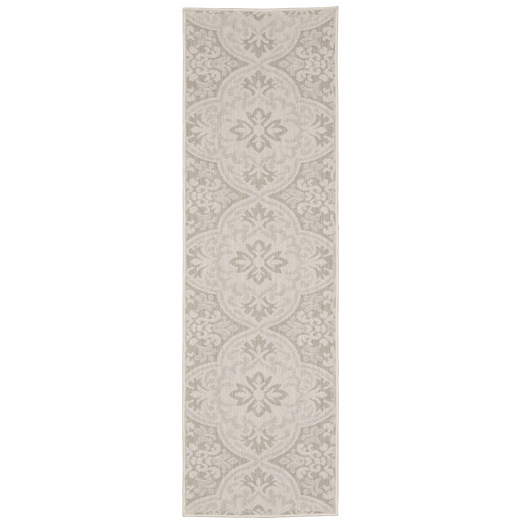 507775 2 x 7 ft. Ivory Floral Stain Resistant Indoor & Outdoor Rectangle Area Rug