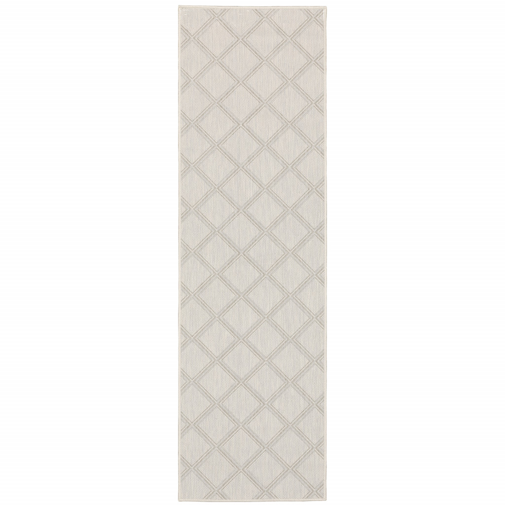 507781 2 x 7 ft. Ivory Geometric Stain Resistant Indoor & Outdoor Rectangle Area Rug