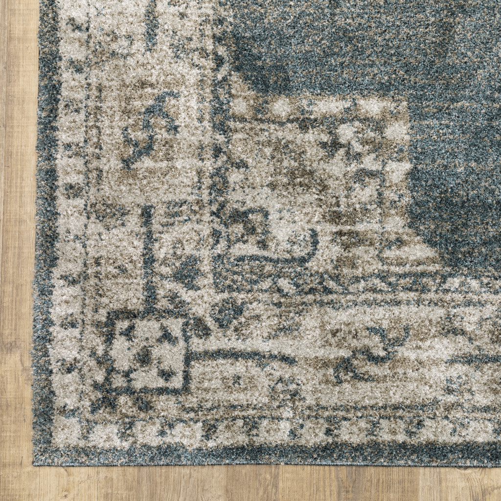508190 10 x 13 ft. Blue & Beige Oriental Power Loom Stain Resistant Rectangle Area Rug