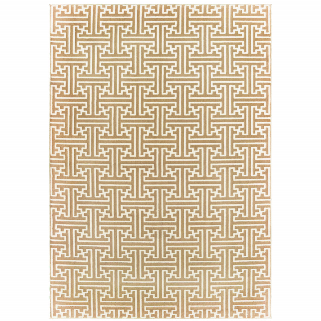 508346 5 x 8 ft. Gold & Ivory Geometric Power Loom Stain Resistant Rectangle Area Rug
