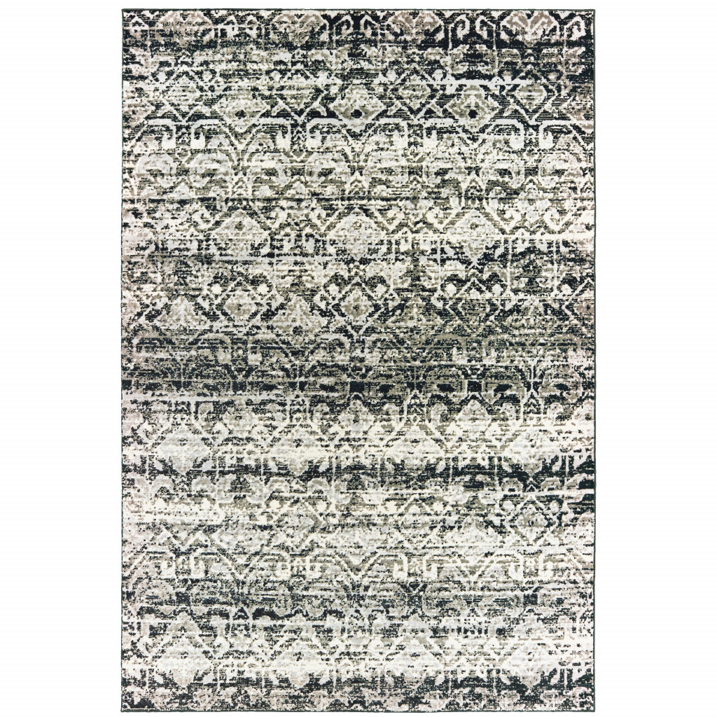 8 x 11 ft. Gray & Ivory Geometric Power Loom Stain Resistant Rectangle Area Rug - Gray and Ivory