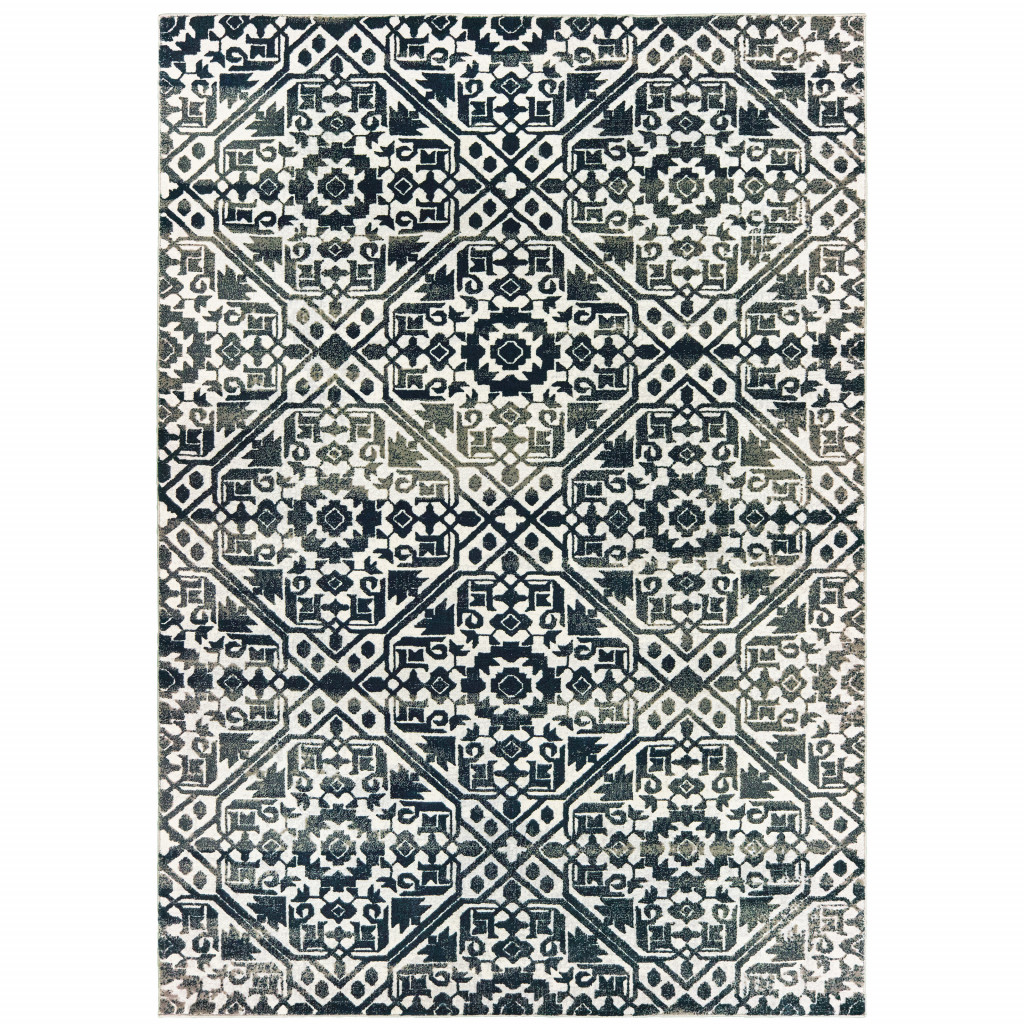 8 x 11 ft. Navy & Ivory Geometric Power Loom Stain Resistant Rectangle Area Rug - Navy and Ivory - 8 x 11 ft.