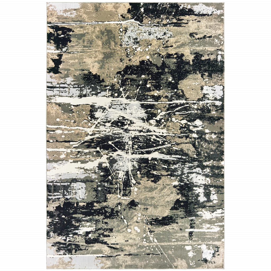 6 x 9 ft. Black Gold Gray & Ivory Abstract Power Loom Stain Resistant Rectangle Area Rug - Black and White - 6 x 9 ft.