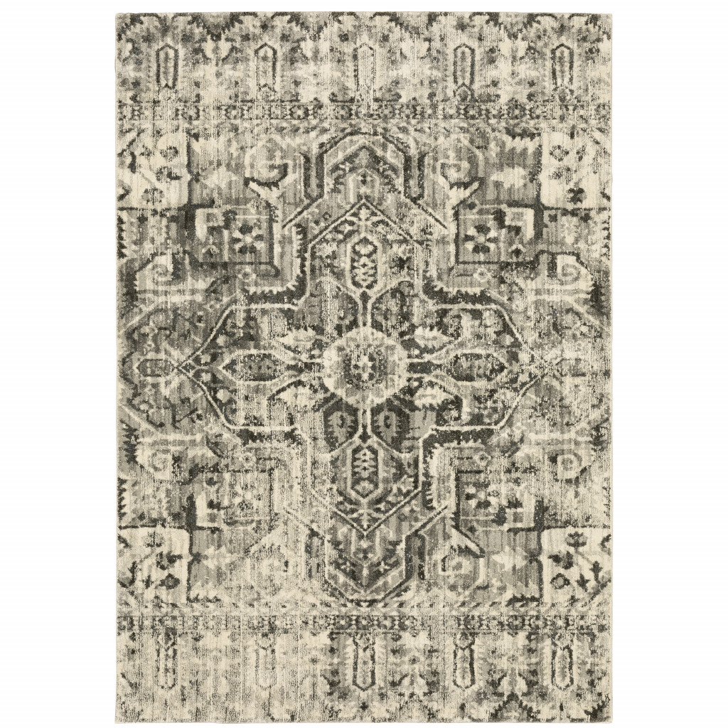 8 x 11 ft. Gray Ivory & Brown Oriental Power Loom Stain Resistant Rectangle Area Rug - Gray Ivory and Brown - 8 x 11 ft.