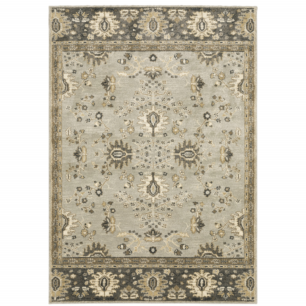 10 x 13 ft. Gray Brown Tan & Beige Oriental Power Loom Stain Resistant Rectangle Area Rug
