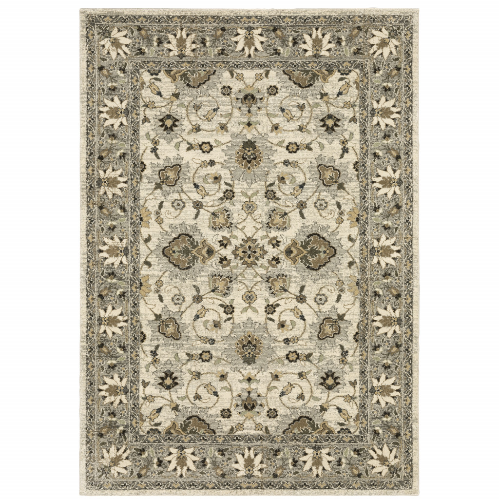 8 x 11 ft. Oriental Power Loomed Stain Resistant Rectangle Rug - Beige, Grey, Brown & Charcoal