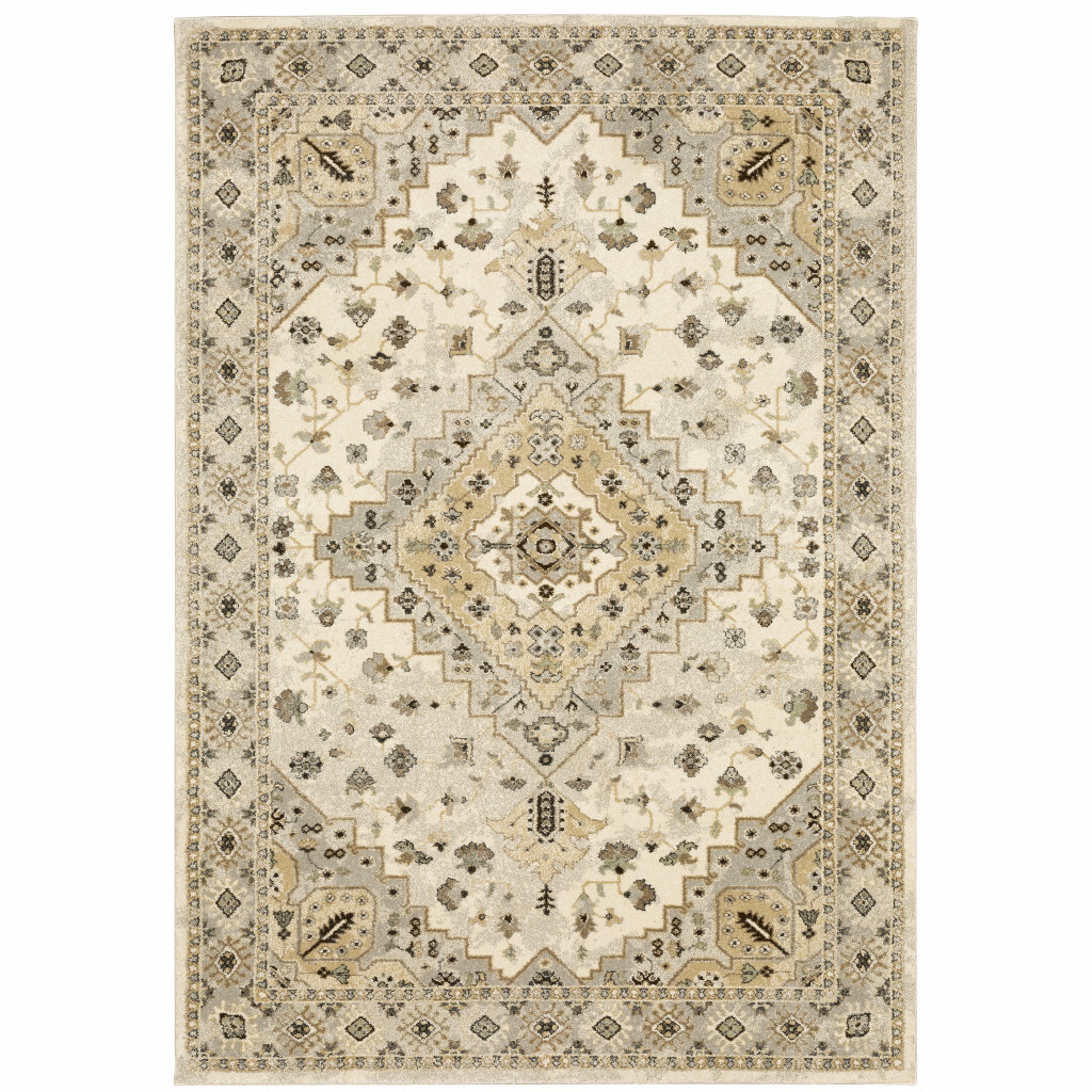 10 x 13 ft. Beige Gray Tan & Brown Oriental Power Loom Stain Resistant Rectangle Area Rug