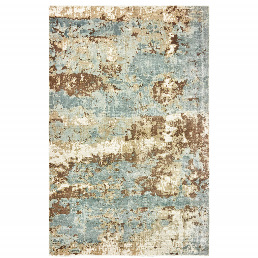 9 x 12 ft. Blue & Brown Abstract Hand Loomed Stain Resistant Rectangle Area Rug - Blue and Brown - 9 x 12 ft.