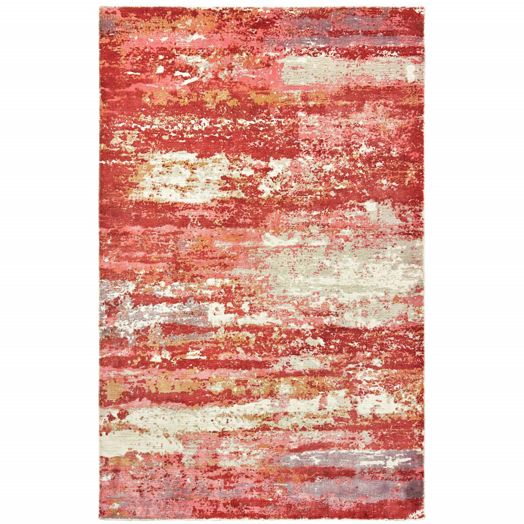 508879 8 x 10 ft. Pink & Red Abstract Hand Loomed Stain Resistant Rectangle Area Rug -  HomeRoots