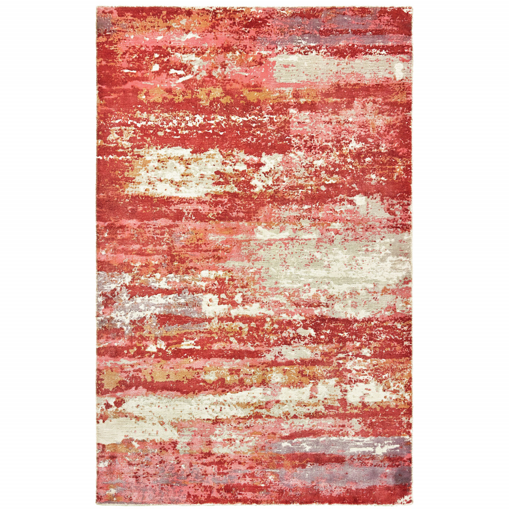 9 x 12 ft. Pink & Red Abstract Hand Loomed Stain Resistant Rectangle Area Rug