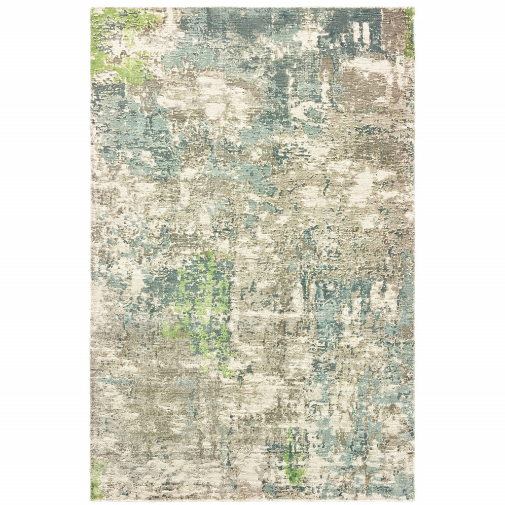 10 x 14 ft. Blue & Green Abstract Hand Loomed Stain Resistant Rectangle Area Rug - Blue Green - 10 x 14 ft.