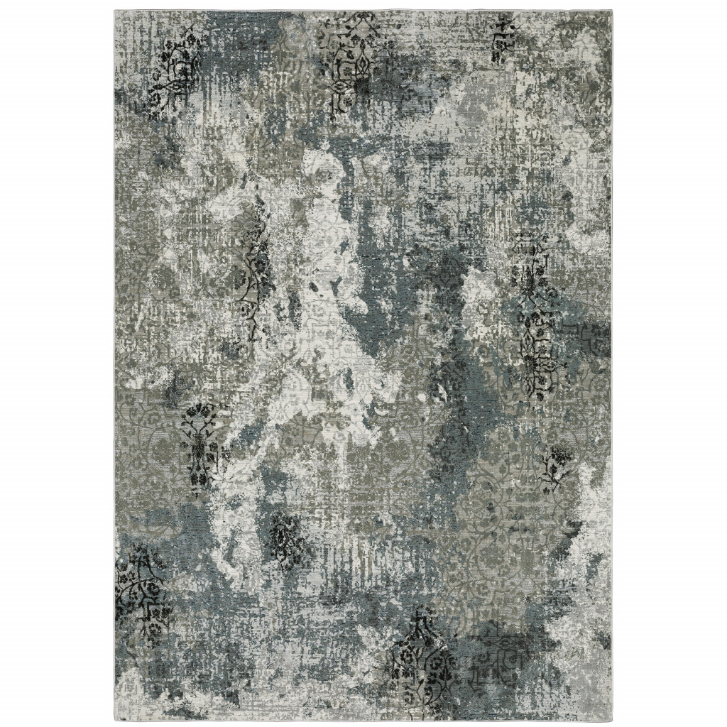 8 x 11 ft. Charcoal Blue & Navy Abstract Power Loom Stain Resistant Rectangle Area Rug, Gray & Ivory
