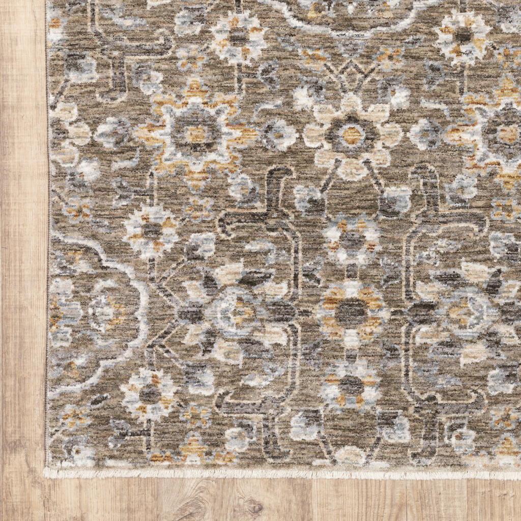 2 x 3 ft. Gray & Tan Floral Power Loom Stain Resistant Rectangle Area Rug with Fringe