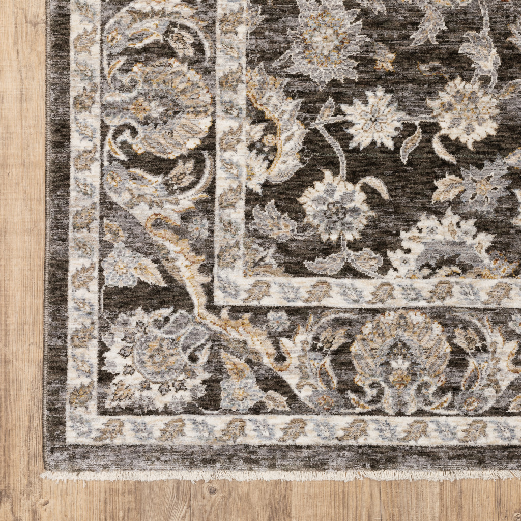 8 x 11 ft. Gray & Ivory Oriental Power Loom Stain Resistant Rectangle Area Rug with Fringe