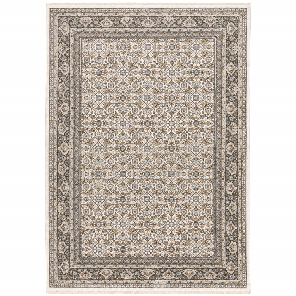 Ivory & Gray Oriental Power Loom Stain Resistant Area Rug - 6 x 9 ft.